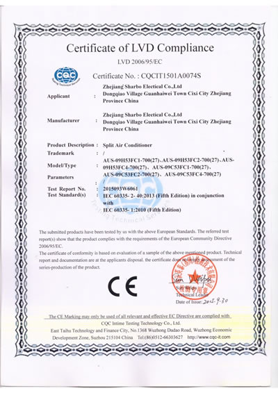 9000BTU air conditioner CE certification