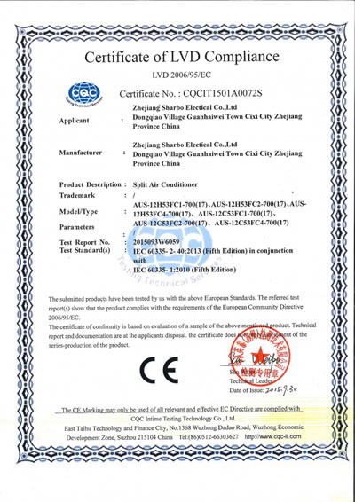 1200BTU air conditioner CE certification